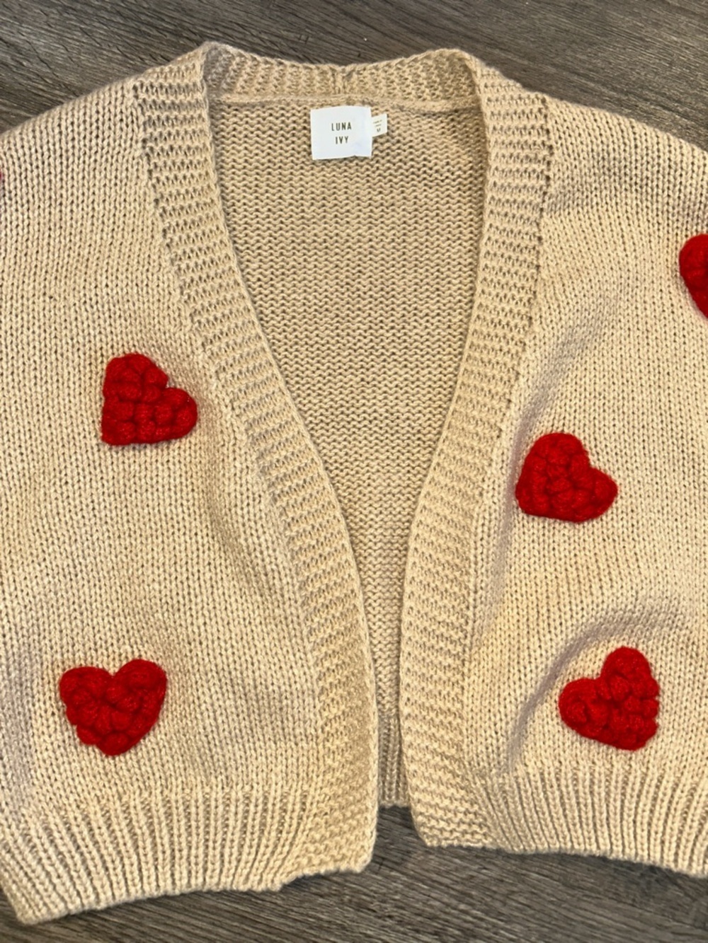 NWT Luna Ivy Heart Cardigan Chunky Knit Coquette Heart Valentine Sweater - Picture 6 of 8